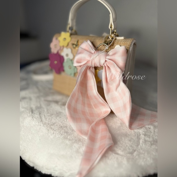 Betsey Johnson spring Floral flowers butterfly pink gingham bow satchel bag - Picture 4 of 11